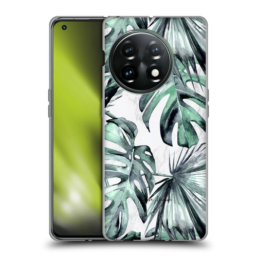 Nature Magick Tropical Palm Leaves On Marble Turquoise Green Island Soft Gel Case for OnePlus 11 5G
