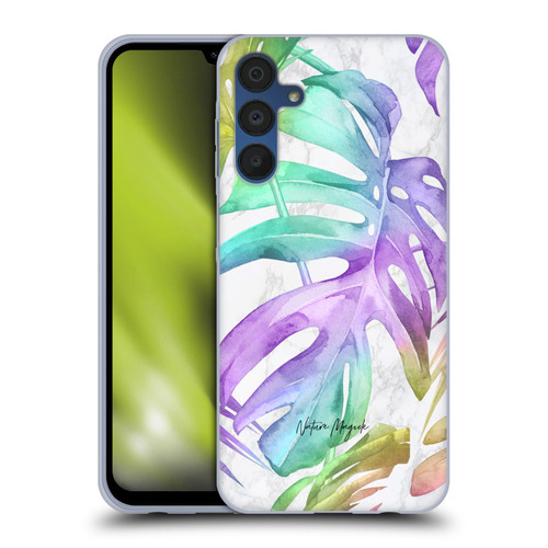 Nature Magick Tropical Palm Leaves On Marble Rainbow Leaf Soft Gel Case for Samsung Galaxy A15