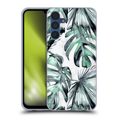 Nature Magick Tropical Palm Leaves On Marble Turquoise Green Island Soft Gel Case for Samsung Galaxy A15