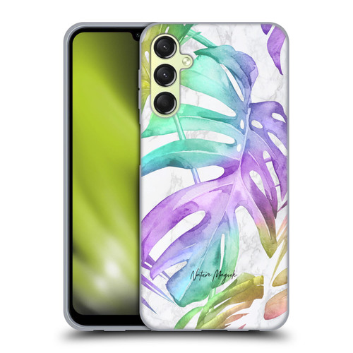 Nature Magick Tropical Palm Leaves On Marble Rainbow Leaf Soft Gel Case for Samsung Galaxy A24 4G / M34 5G