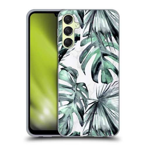 Nature Magick Tropical Palm Leaves On Marble Turquoise Green Island Soft Gel Case for Samsung Galaxy A24 4G / M34 5G