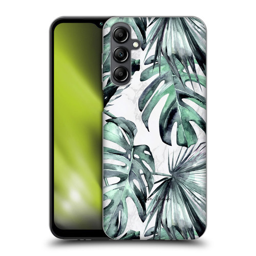 Nature Magick Tropical Palm Leaves On Marble Turquoise Green Island Soft Gel Case for Samsung Galaxy M14 5G