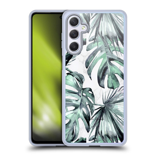 Nature Magick Tropical Palm Leaves On Marble Turquoise Green Island Soft Gel Case for Samsung Galaxy M54 5G