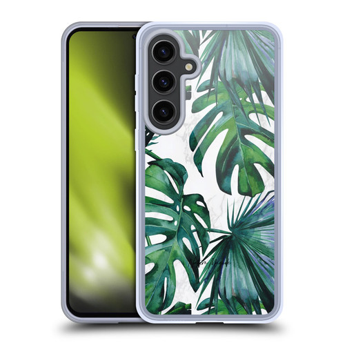 Nature Magick Tropical Palm Leaves On Marble Green Tropics Soft Gel Case for Samsung Galaxy S24+ 5G