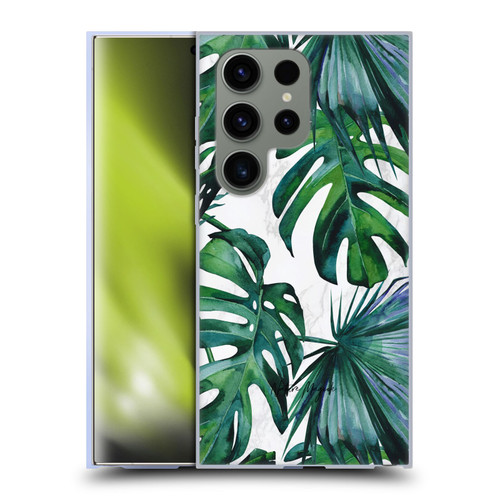 Nature Magick Tropical Palm Leaves On Marble Green Tropics Soft Gel Case for Samsung Galaxy S24 Ultra 5G