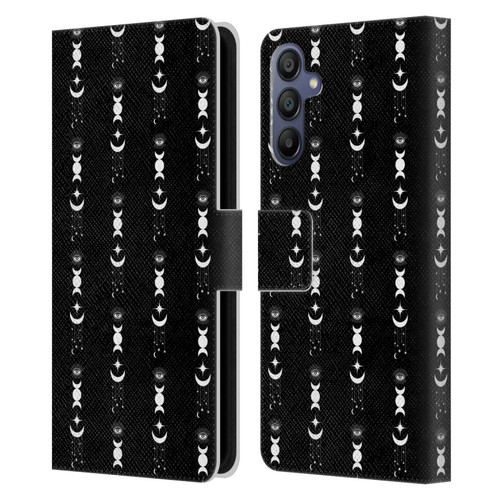 Haroulita Celestial Black And White Moon Leather Book Wallet Case Cover For Samsung Galaxy A15