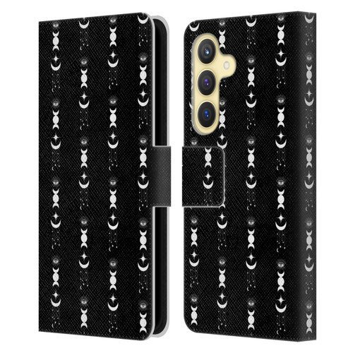 Haroulita Celestial Black And White Moon Leather Book Wallet Case Cover For Samsung Galaxy S24 5G