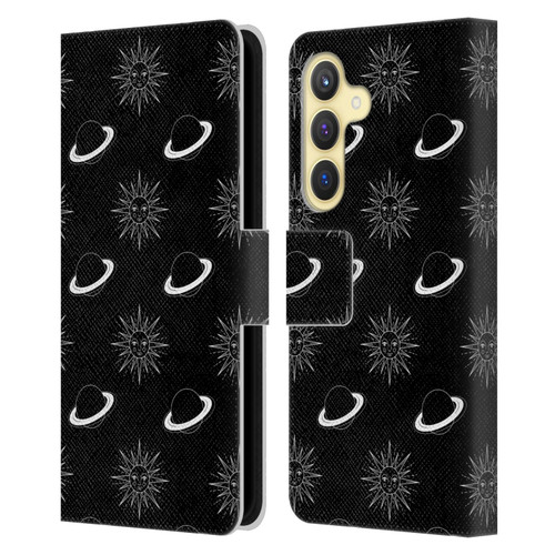 Haroulita Celestial Black And White Planet And Sun Leather Book Wallet Case Cover For Samsung Galaxy S24 5G