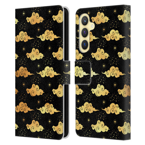 Haroulita Celestial Gold Cloud And Star Leather Book Wallet Case Cover For Samsung Galaxy S23 FE 5G