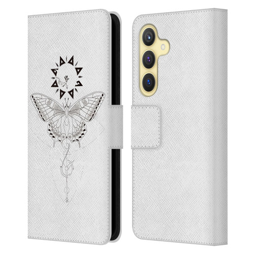 Haroulita Celestial Tattoo Butterfly And Sun Leather Book Wallet Case Cover For Samsung Galaxy S24 5G