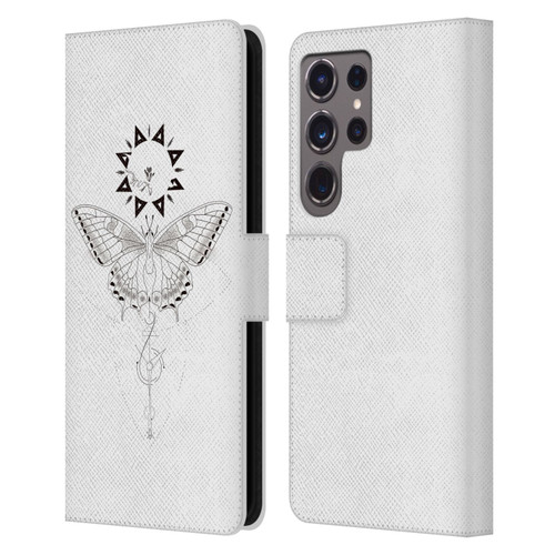 Haroulita Celestial Tattoo Butterfly And Sun Leather Book Wallet Case Cover For Samsung Galaxy S24 Ultra 5G