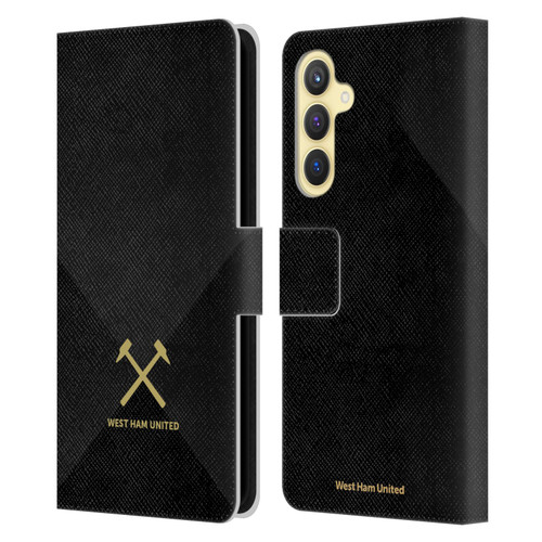 West Ham United FC Hammer Marque Kit Black & Gold Leather Book Wallet Case Cover For Samsung Galaxy S23 FE 5G