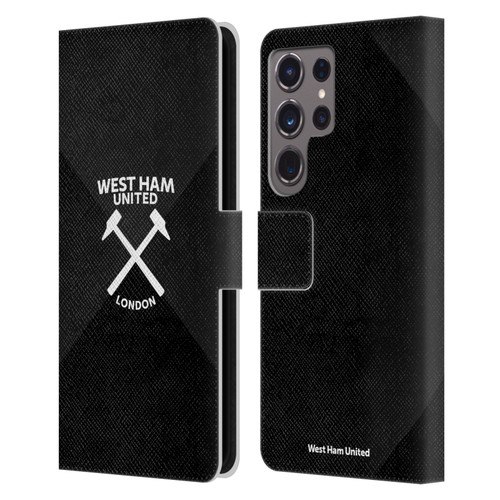 West Ham United FC Hammer Marque Kit Black & White Gradient Leather Book Wallet Case Cover For Samsung Galaxy S24 Ultra 5G