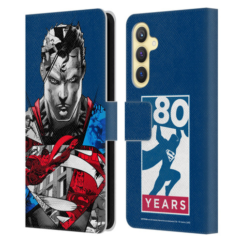 Superman DC Comics 80th Anniversary Collage Leather Book Wallet Case Cover For Samsung Galaxy S23 FE 5G