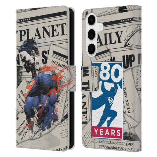Superman DC Comics 80th Anniversary Newspaper Leather Book Wallet Case Cover For Samsung Galaxy S24+ 5G