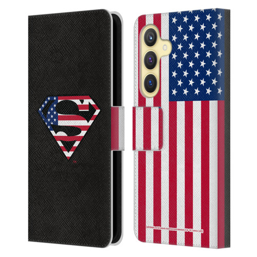 Superman DC Comics Logos U.S. Flag 2 Leather Book Wallet Case Cover For Samsung Galaxy S24 5G