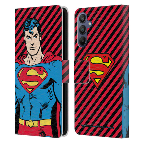 Superman DC Comics Vintage Fashion Stripes Leather Book Wallet Case Cover For Samsung Galaxy A15