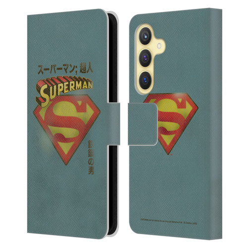 Superman DC Comics Vintage Fashion Japanese Logo Leather Book Wallet Case Cover For Samsung Galaxy S24 5G