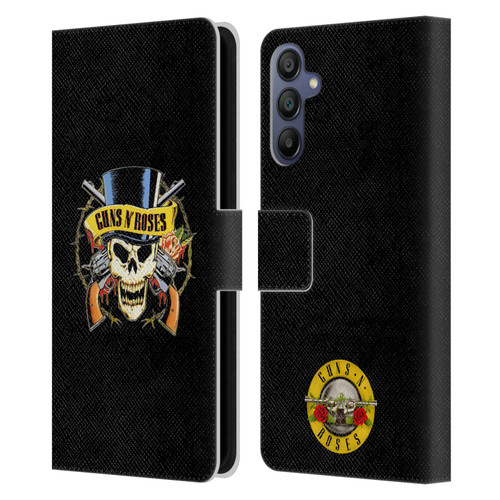 Guns N' Roses Key Art Top Hat Skull Leather Book Wallet Case Cover For Samsung Galaxy A15