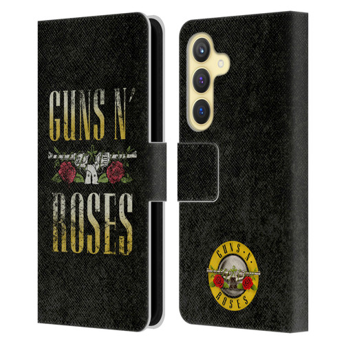 Guns N' Roses Key Art Text Logo Pistol Leather Book Wallet Case Cover For Samsung Galaxy S24 5G