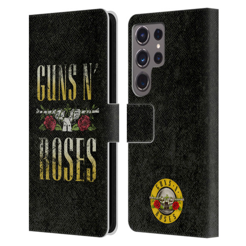 Guns N' Roses Key Art Text Logo Pistol Leather Book Wallet Case Cover For Samsung Galaxy S24 Ultra 5G