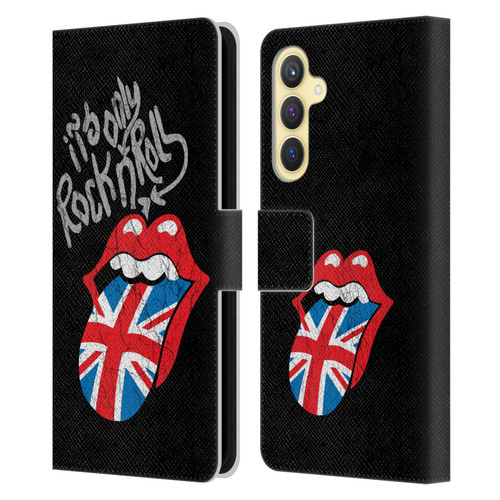 The Rolling Stones Albums Only Rock And Roll Distressed Leather Book Wallet Case Cover For Samsung Galaxy S23 FE 5G