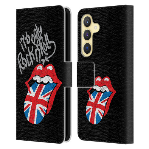 The Rolling Stones Albums Only Rock And Roll Distressed Leather Book Wallet Case Cover For Samsung Galaxy S24 5G