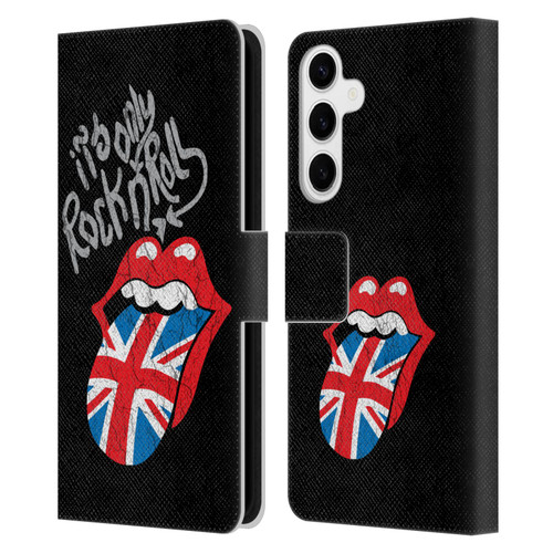 The Rolling Stones Albums Only Rock And Roll Distressed Leather Book Wallet Case Cover For Samsung Galaxy S24+ 5G