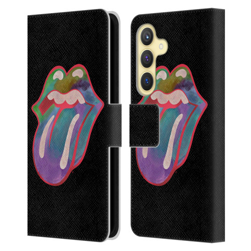 The Rolling Stones Graphics Watercolour Tongue Leather Book Wallet Case Cover For Samsung Galaxy S24 5G