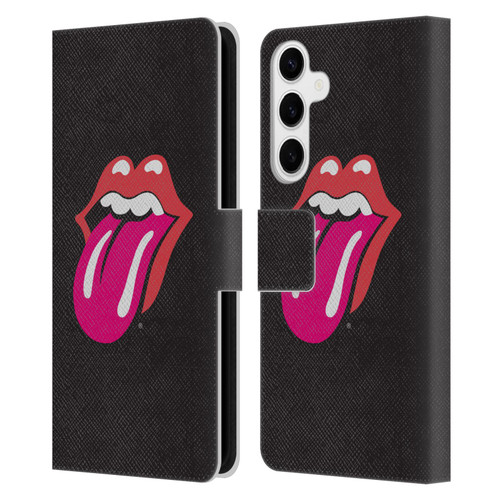 The Rolling Stones Graphics Pink Tongue Leather Book Wallet Case Cover For Samsung Galaxy S24+ 5G