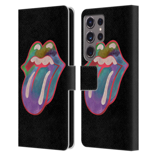 The Rolling Stones Graphics Watercolour Tongue Leather Book Wallet Case Cover For Samsung Galaxy S24 Ultra 5G