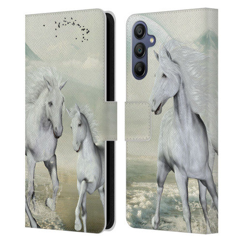 Simone Gatterwe Horses White On The Beach Leather Book Wallet Case Cover For Samsung Galaxy A15