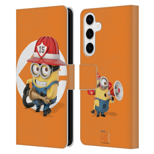 Despicable Me Minions Bob Fireman Costume Leather Book Wallet Case Cover For Samsung Galaxy S24+ 5G