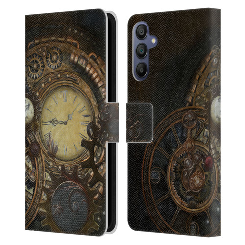 Simone Gatterwe Steampunk Clocks Leather Book Wallet Case Cover For Samsung Galaxy A15