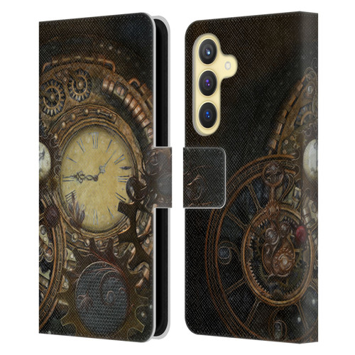 Simone Gatterwe Steampunk Clocks Leather Book Wallet Case Cover For Samsung Galaxy S24 5G