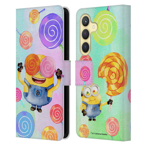 Despicable Me Watercolour Minions Bob Lollipop Leather Book Wallet Case Cover For Samsung Galaxy S24 5G