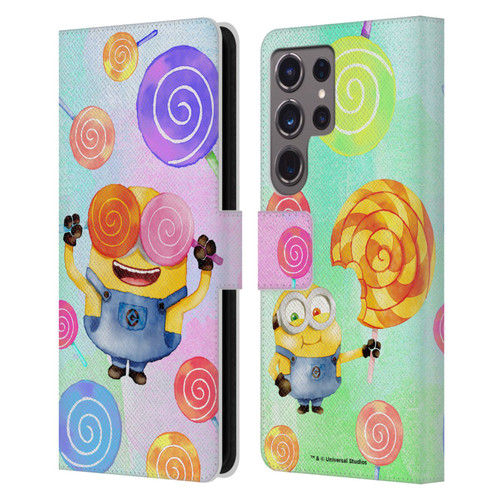 Despicable Me Watercolour Minions Bob Lollipop Leather Book Wallet Case Cover For Samsung Galaxy S24 Ultra 5G