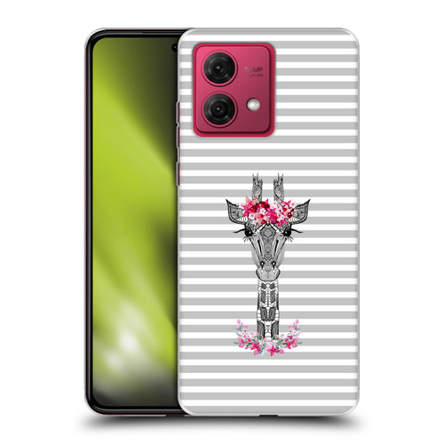 Monika Strigel Flower Giraffe And Stripes Grey Soft Gel Case for Motorola Moto G84 5G