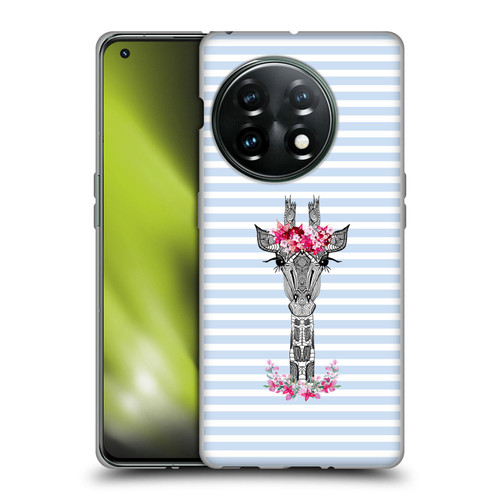Monika Strigel Flower Giraffe And Stripes Blue Soft Gel Case for OnePlus 11 5G