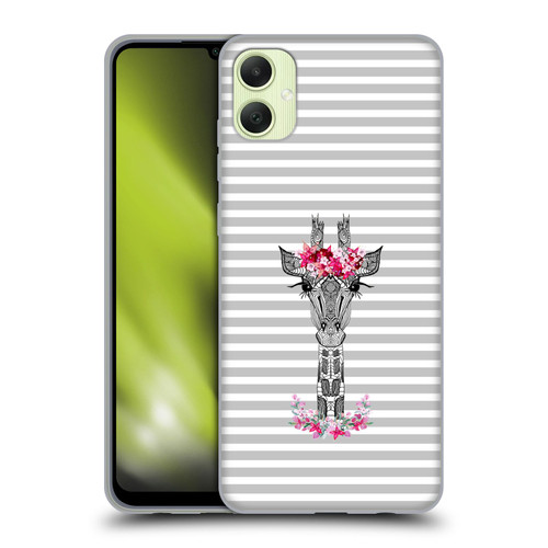 Monika Strigel Flower Giraffe And Stripes Grey Soft Gel Case for Samsung Galaxy A05