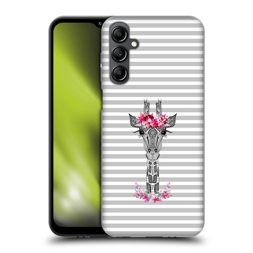 Monika Strigel Flower Giraffe And Stripes Grey Soft Gel Case for Samsung Galaxy M14 5G