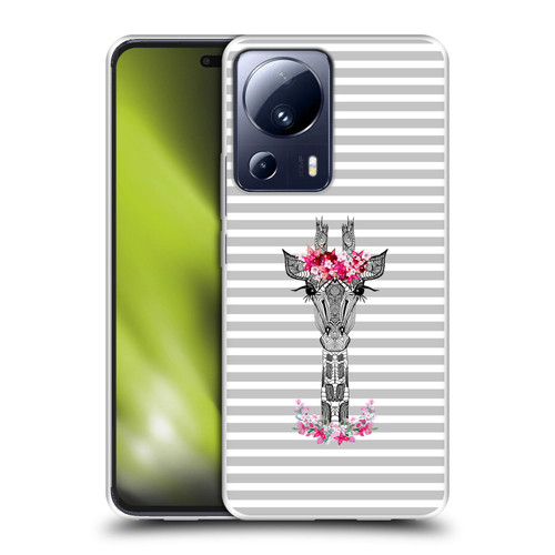 Monika Strigel Flower Giraffe And Stripes Grey Soft Gel Case for Xiaomi 13 Lite 5G