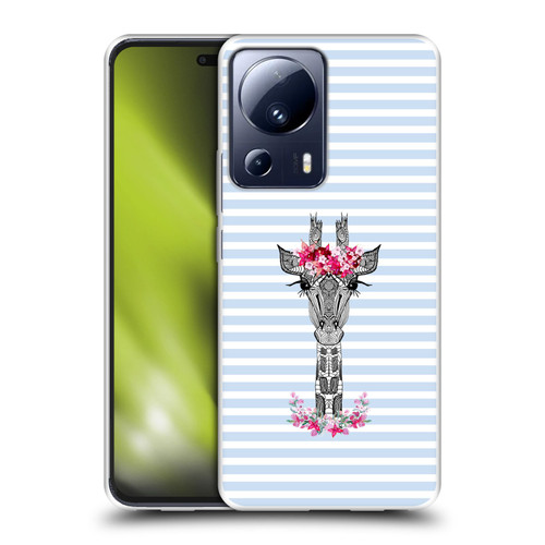 Monika Strigel Flower Giraffe And Stripes Blue Soft Gel Case for Xiaomi 13 Lite 5G