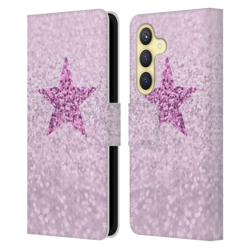 Monika Strigel Glitter Star Pastel Pink Leather Book Wallet Case Cover For Samsung Galaxy S24 5G