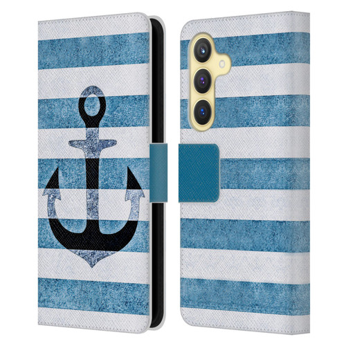 Monika Strigel Vintage Anchors Indigo Leather Book Wallet Case Cover For Samsung Galaxy S24 5G