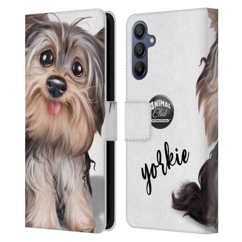 Animal Club International Faces Yorkie Leather Book Wallet Case Cover For Samsung Galaxy A15