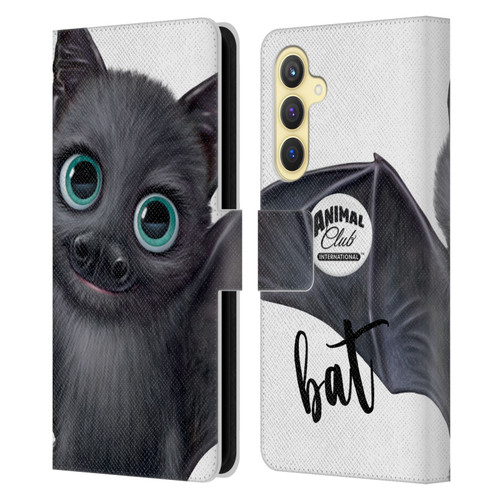 Animal Club International Faces Bat Leather Book Wallet Case Cover For Samsung Galaxy S23 FE 5G