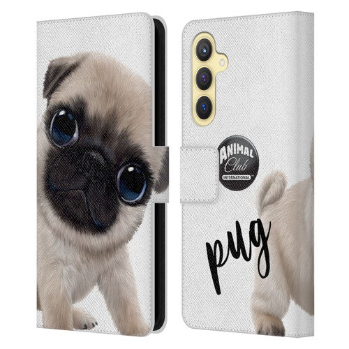 Animal Club International Faces Pug Leather Book Wallet Case Cover For Samsung Galaxy S23 FE 5G