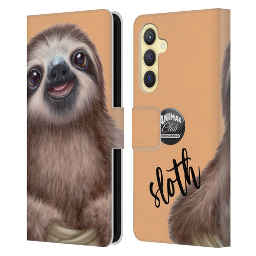 Animal Club International Faces Sloth Leather Book Wallet Case Cover For Samsung Galaxy S23 FE 5G