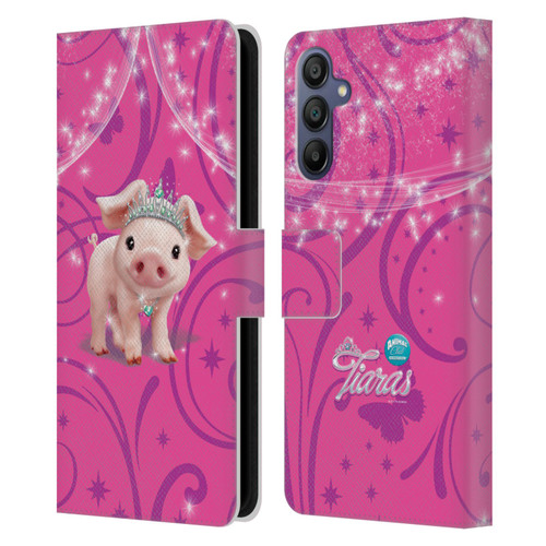 Animal Club International Pet Royalties Pig Leather Book Wallet Case Cover For Samsung Galaxy A15
